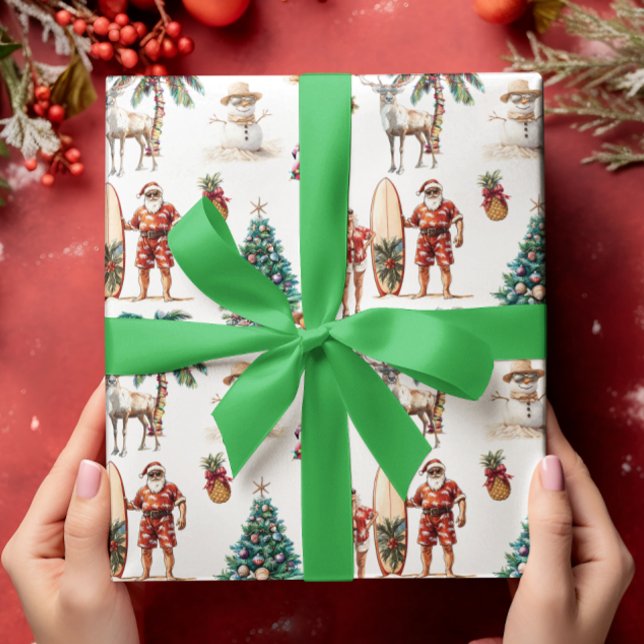 Tropical Christmas Beach Santa Claus Wrapping Paper (Creator Uploaded)