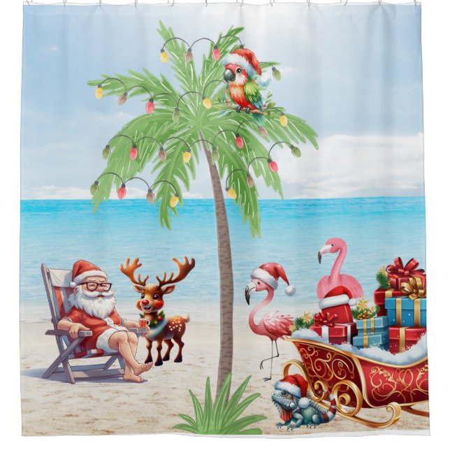 Tropical Christmas Beach Shower Curtain (Front)