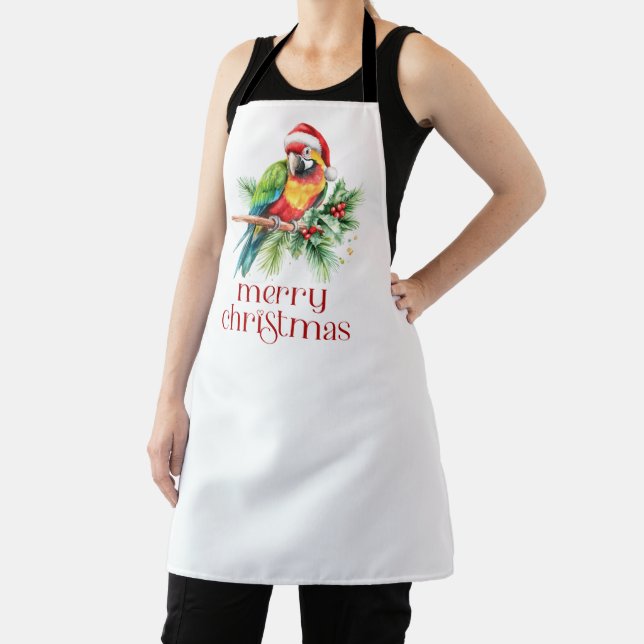 Tropical Christmas Bird Retro Merry Christmas Apron (Insitu)