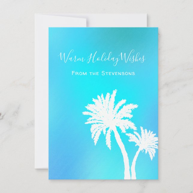 Tropical Christmas Blue Palm Trees Simple Cards (Front)