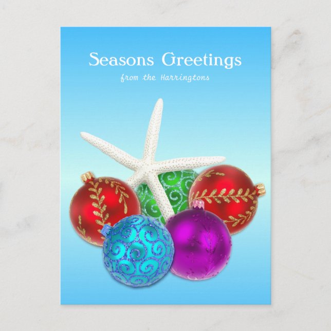 Tropical Christmas Blue Starfish Custom Postcard (Front)