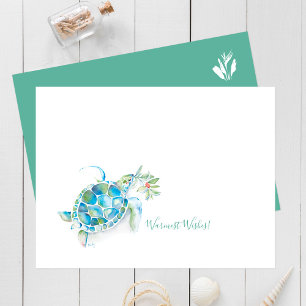 Tropical Christmas Cards Watercolor Sea Turtle