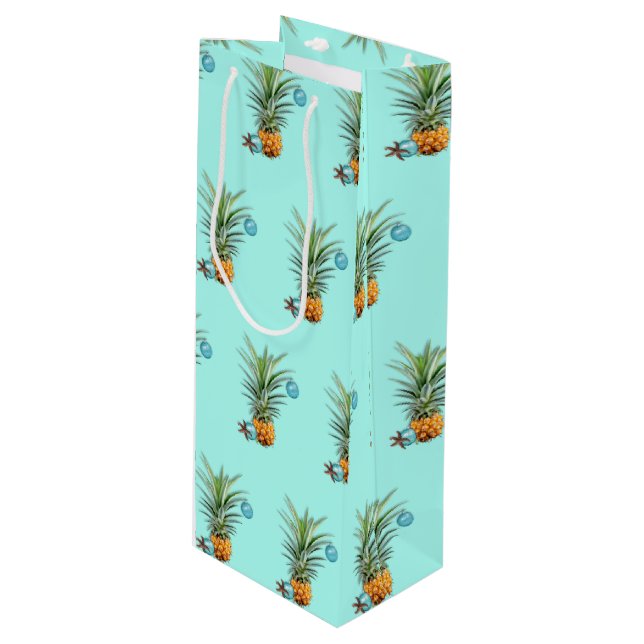 Tropical Christmas Decorated Pineapple pattern Wine Gift Bag (Front Angled)