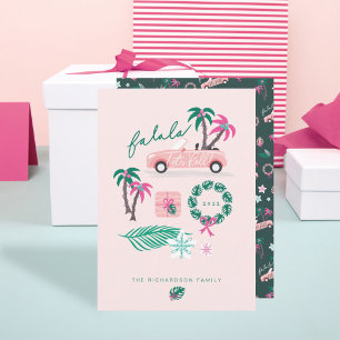 Tropical Christmas Fala Lets Roll Pink Convertible Holiday Card