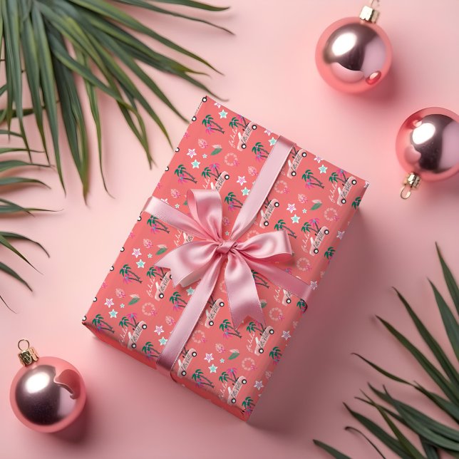 Tropical Christmas Fala Lets Roll Pink Convertible Wrapping Paper (Tropical Christmas Fala Lets Roll Pink Convertible Wrapping Paper)