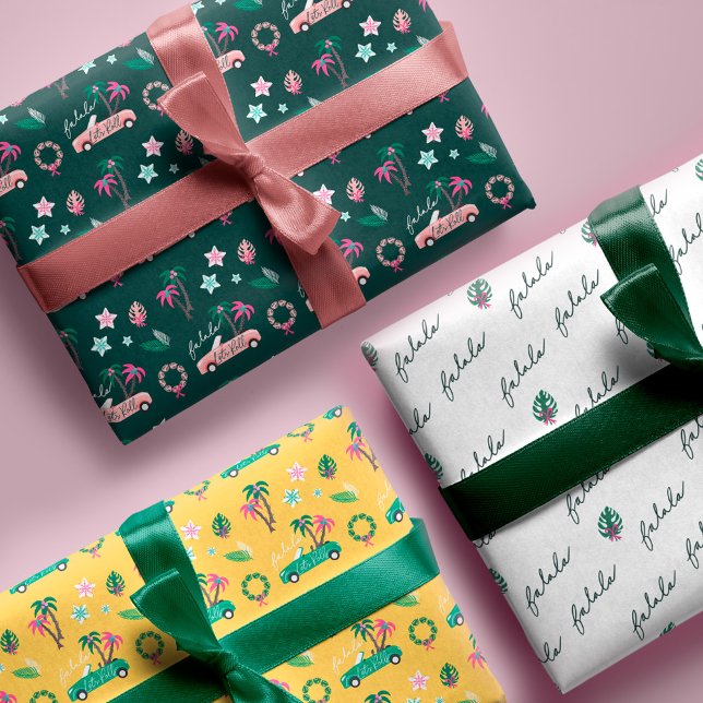 Tropical Christmas Fala Lets Roll Pink Convertible Wrapping Paper Sheet (Tropical Christmas Fala Lets Roll Pink Convertible Wrapping Paper Sheet)