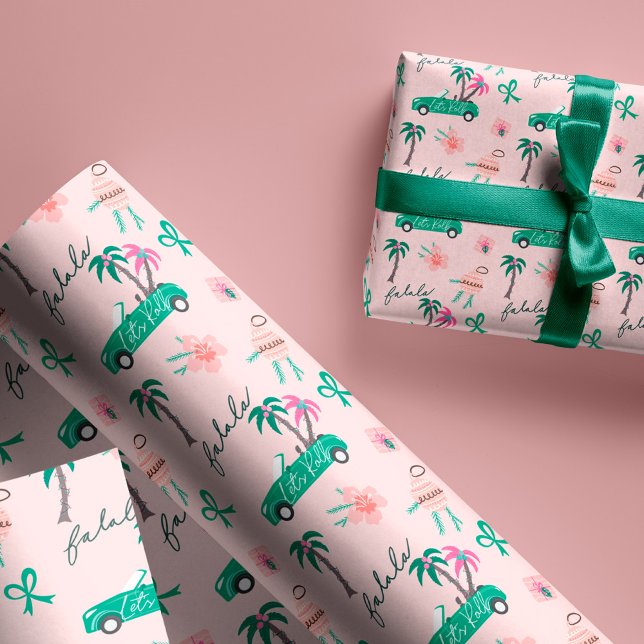 Tropical Christmas Fala Lets Roll Teal Convertible Wrapping Paper (Tropical Christmas Fala Lets Roll Teal Convertible Wrapping Paper)