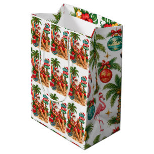 Tropical Christmas Flamingo & Beach Santa Pattern Medium Gift Bag