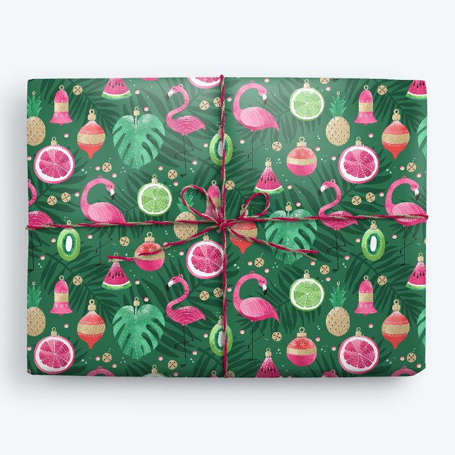 Tropical Christmas Flamingo Decorations Wrapping Paper (Creator Uploaded)