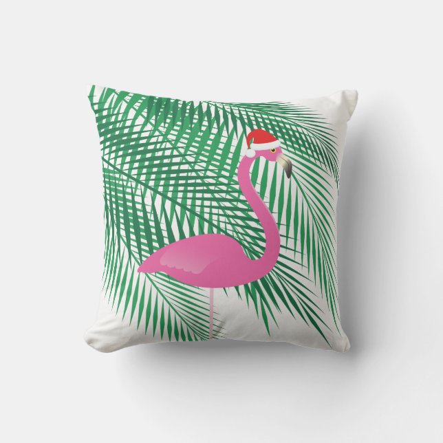Tropical Christmas Flamingo on White - Outdoor Outdoor Cushion (Front)