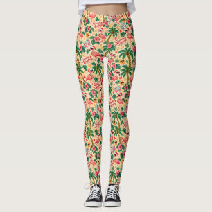 Tropical Christmas Flamingos and Palm Trees Leggings