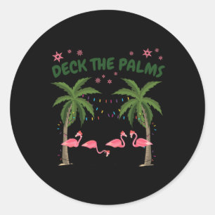 Tropical Christmas Florida Flamingo Deck The Palms Classic Round Sticker