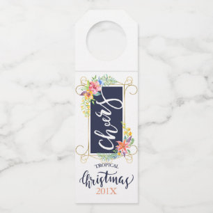 Tropical Christmas Flowers Typography & Frame Bottle Tag