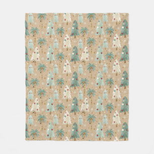 Tropical Christmas Fusion Festive Palm & Pine Tree Fleece Blanket