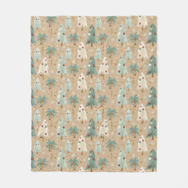 Tropical Christmas Fusion Festive Palm & Pine Tree Fleece Blanket (Front)