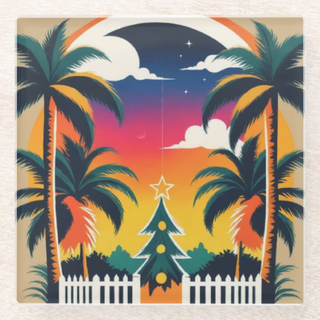 Tropical Christmas Glass Coaster (Front)