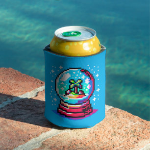 Tropical Christmas Globe: 8-Bit Island Holiday Can Cooler