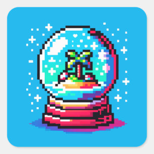Tropical Christmas Globe: 8-Bit Island Holiday Square Sticker