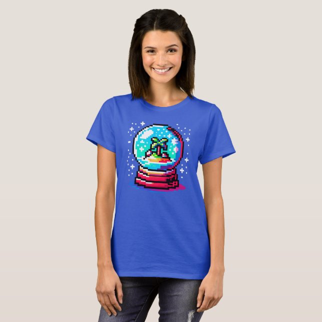 Tropical Christmas Globe: 8-Bit Island Holiday T-Shirt (Front Full)