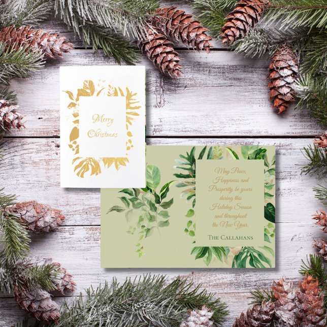Tropical Christmas Green With Gold Palm Leaves Foil Card (Creator Uploaded)