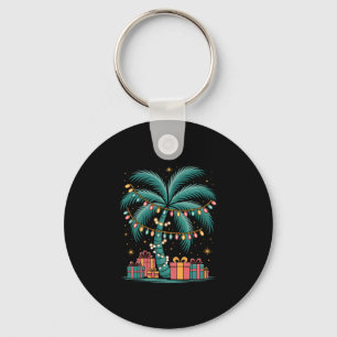 Tropical Christmas Hawaiian Santa Palm Tree With L Key Ring