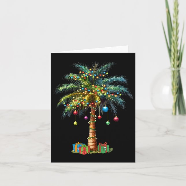 Tropical Christmas Hawaiian Santa Xmas Lights Palm Card (Front)