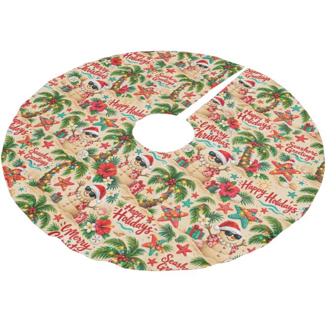 Tropical Christmas Holiday Fun Pattern Brushed Polyester Tree Skirt (Angled)