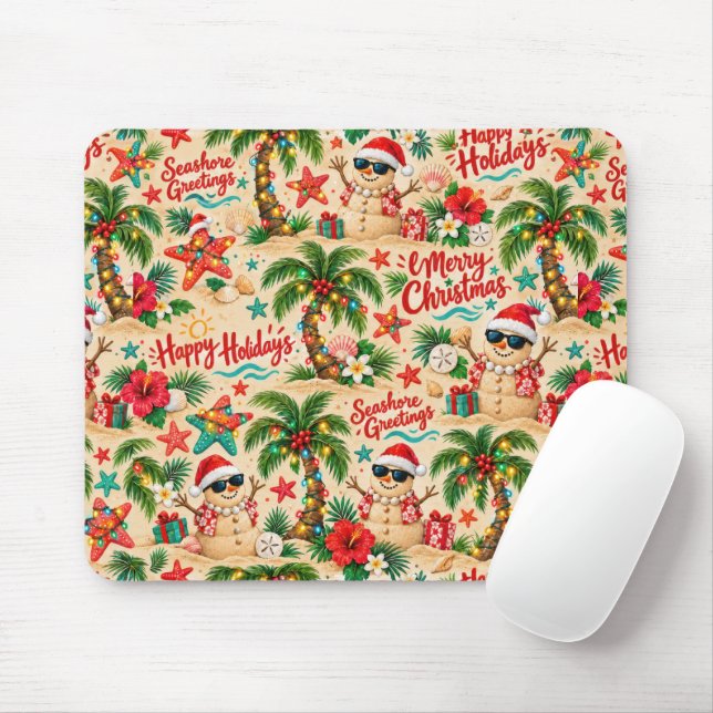 Tropical Christmas Holiday Fun Pattern Mouse Mat (With Mouse)