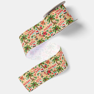 Tropical Christmas Holiday Fun Pattern Satin Ribbon