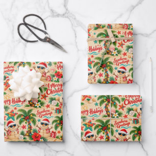 Tropical Christmas Holiday Fun Pattern Wrapping Paper Sheet