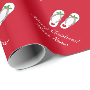 Tropical Christmas Holiday holly leaf  flip flops Wrapping Paper