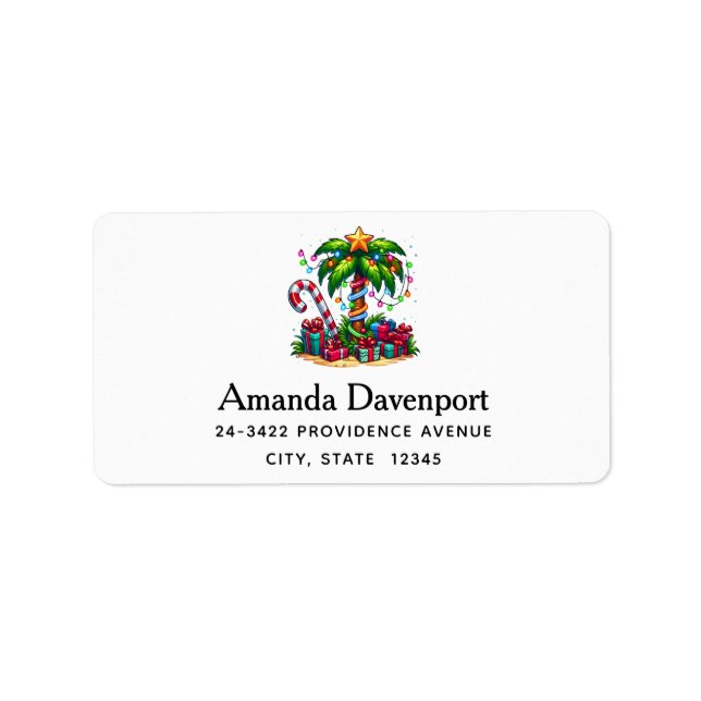 Tropical Christmas Holiday Palm Tree Address Label (Front)