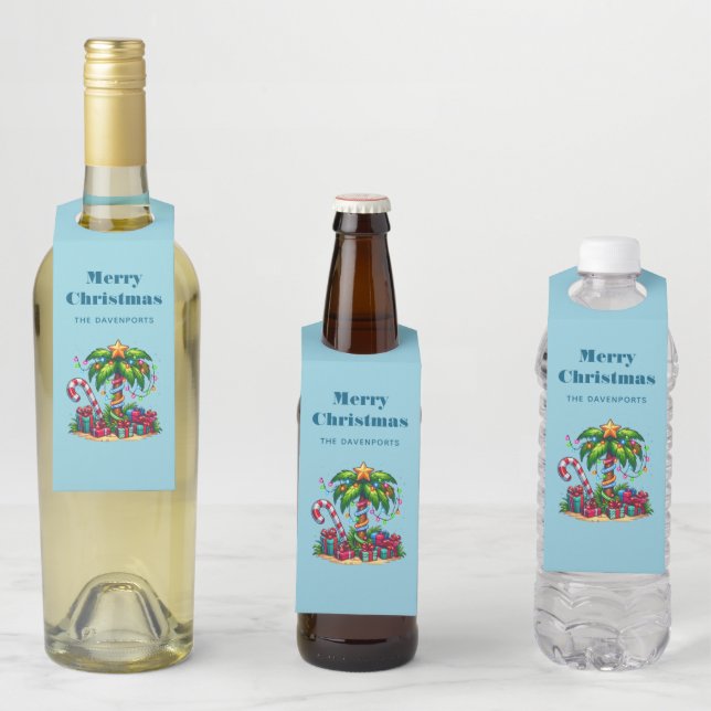 Tropical Christmas Holiday Palm Tree Bottle Tag (In Situ)