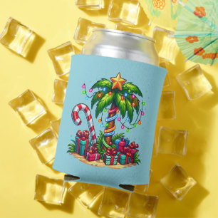Tropical Christmas Holiday Palm Tree Can Cooler