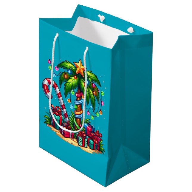 Tropical Christmas Holiday Palm Tree Medium Gift Bag (Front Angled)