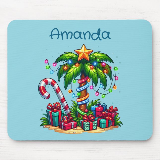 Tropical Christmas Holiday Palm Tree Mouse Mat (Front)
