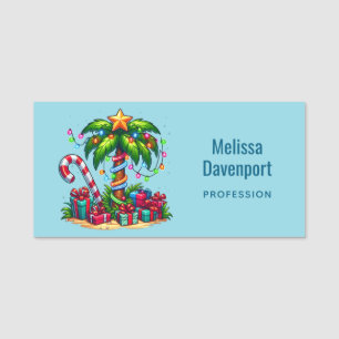 Tropical Christmas Holiday Palm Tree Name Tag
