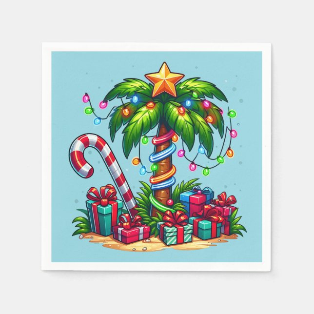 Tropical Christmas Holiday Palm Tree Napkin (Front)