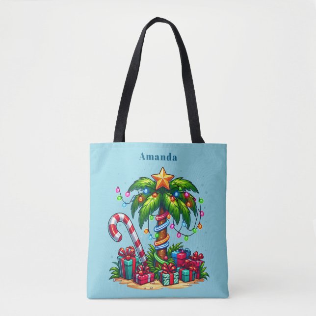 Tropical Christmas Holiday Palm Tree Tote Bag (Front)