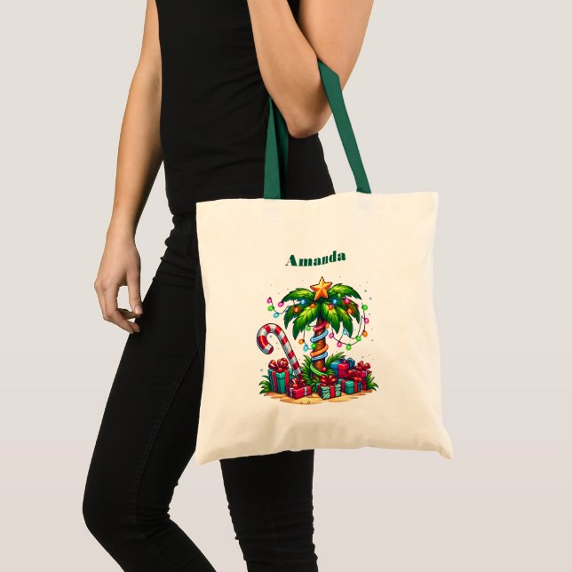 Tropical Christmas Holiday Palm Tree Tote Bag (Front (Product))