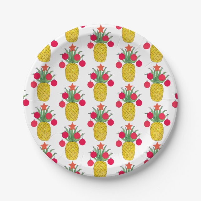 Tropical Christmas Holidays Pineapple Paper Plate (Front)
