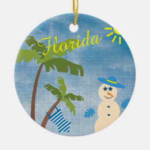 Tropical Christmas in Florida Snowman on Beach Ceramic Tree Decoration