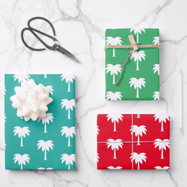 Tropical Christmas in July palm tree pattern Wrapping Paper Sheet (Front)
