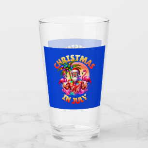 Tropical Christmas in July Palm Trees & Flamingos Glass