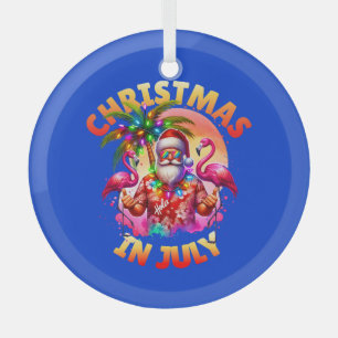 Tropical Christmas in July Palm Trees & Flamingos Glass Tree Decoration