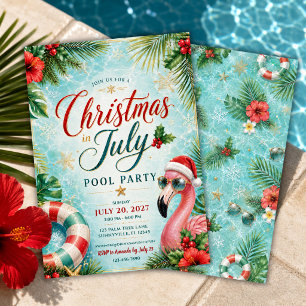 Tropical Christmas in July Pool Party Invitation