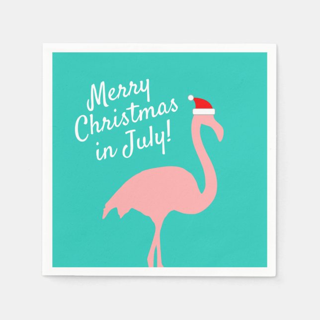 Tropical Christmas in July Santa flamingo party Napkin (Front)