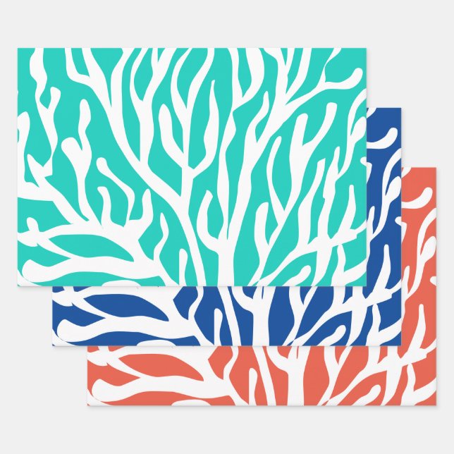 Tropical Christmas in July white sea coral print Wrapping Paper Sheet (Set)