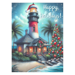 Tropical Christmas Lighthouse Personalised Runner Tablecloth