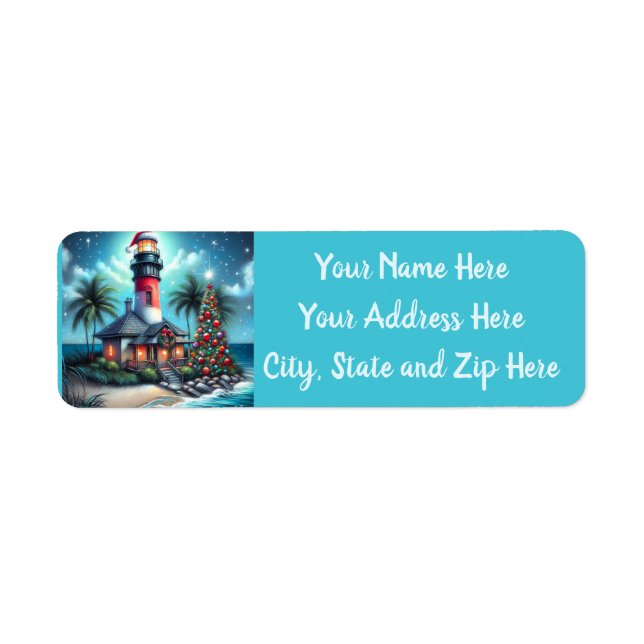 Tropical Christmas Lighthouse Return Address (Front)